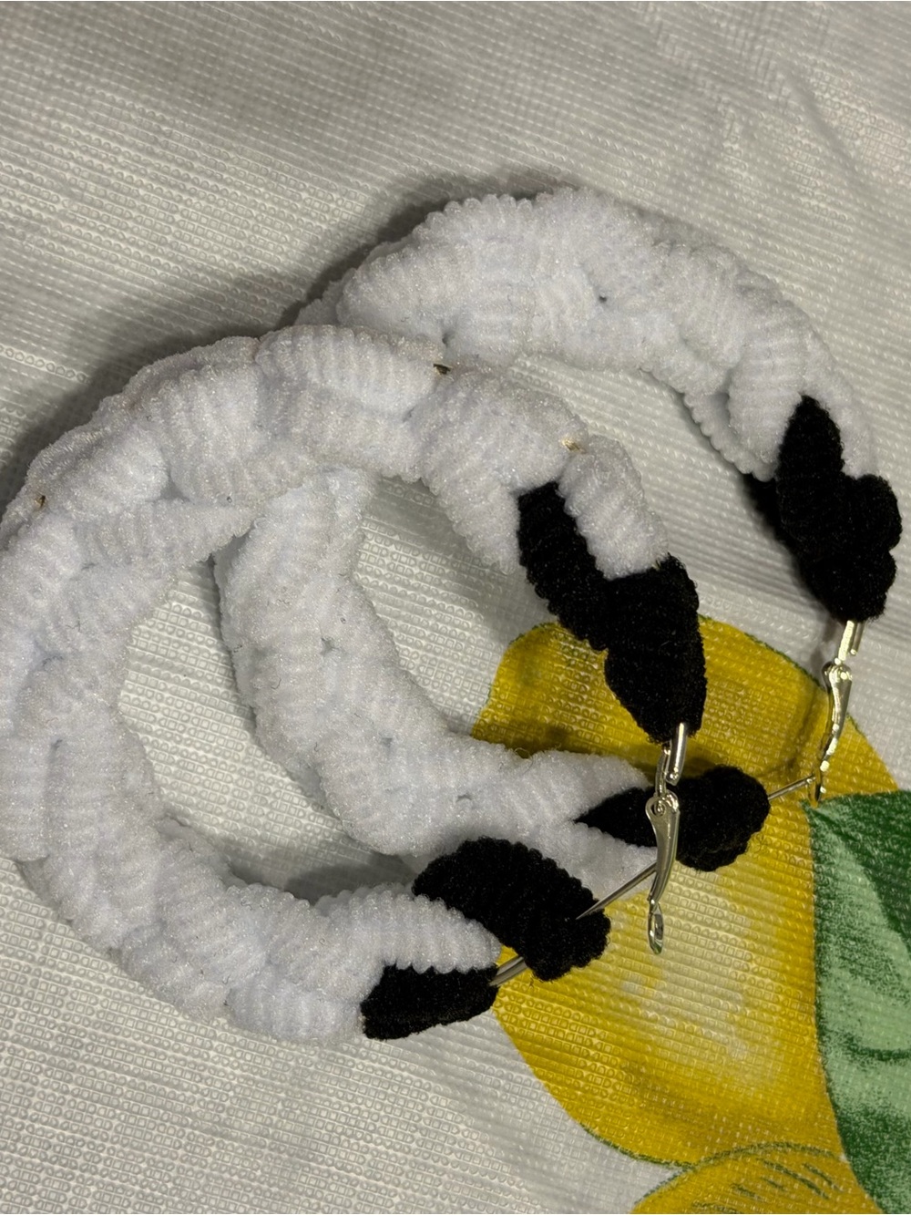 Handmade White and Black Hoop Earrings